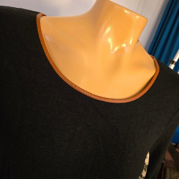 THML Black Cream Damask Contrast Print Long Sleeve fit flare Dress Size Medium - Picture 3 of 8